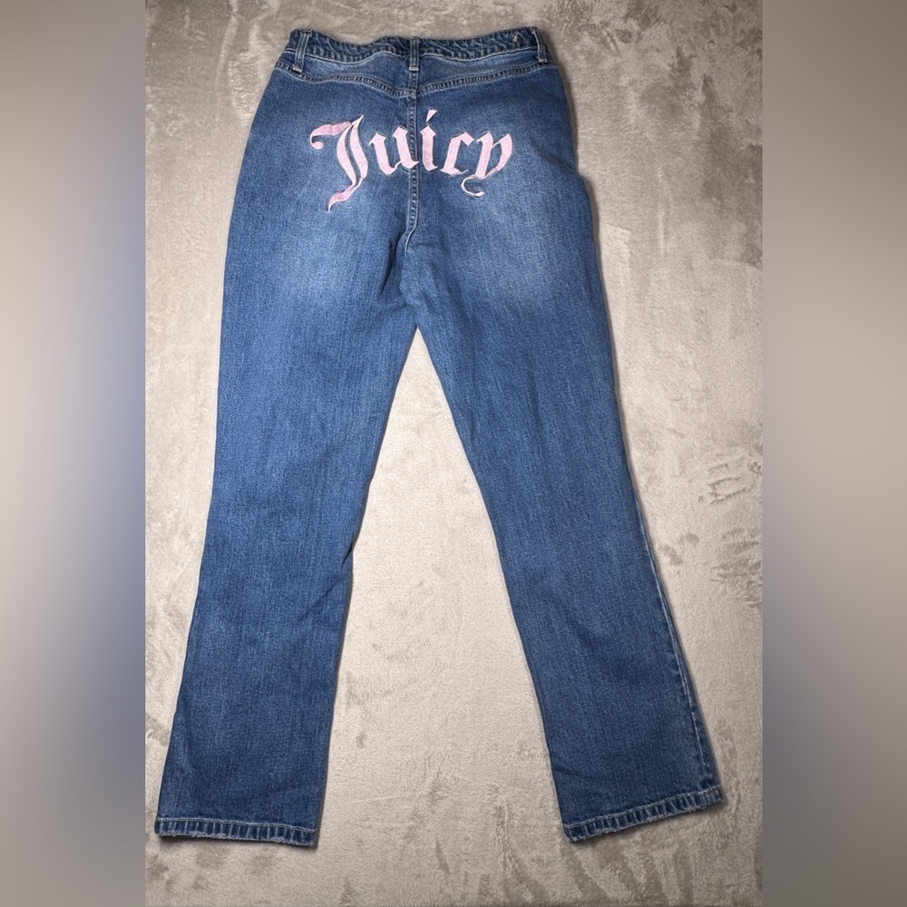Juicy Couture Embroidered Pink Straight Leg Y2K Style Blue Jeans Size 30